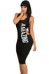 Sexy Amazing Graphic Print Black Midi Dress